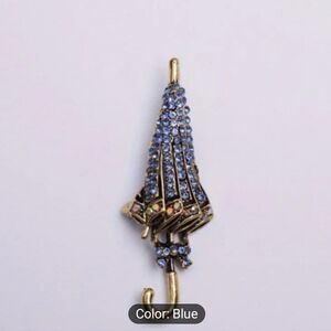 🆕️☂️🌂PURPLISH-BLUE RHINESTONED UMBRELLA BROOCH / PIN🌂☂️